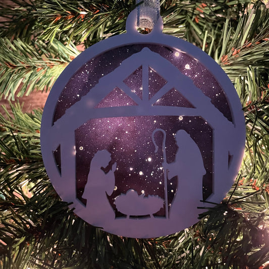 Nativity Scene Christmas Ornament | Holy Family Manger Decoration | Christian Christmas | Religious Holiday Gift | Starry Night Silhouette
