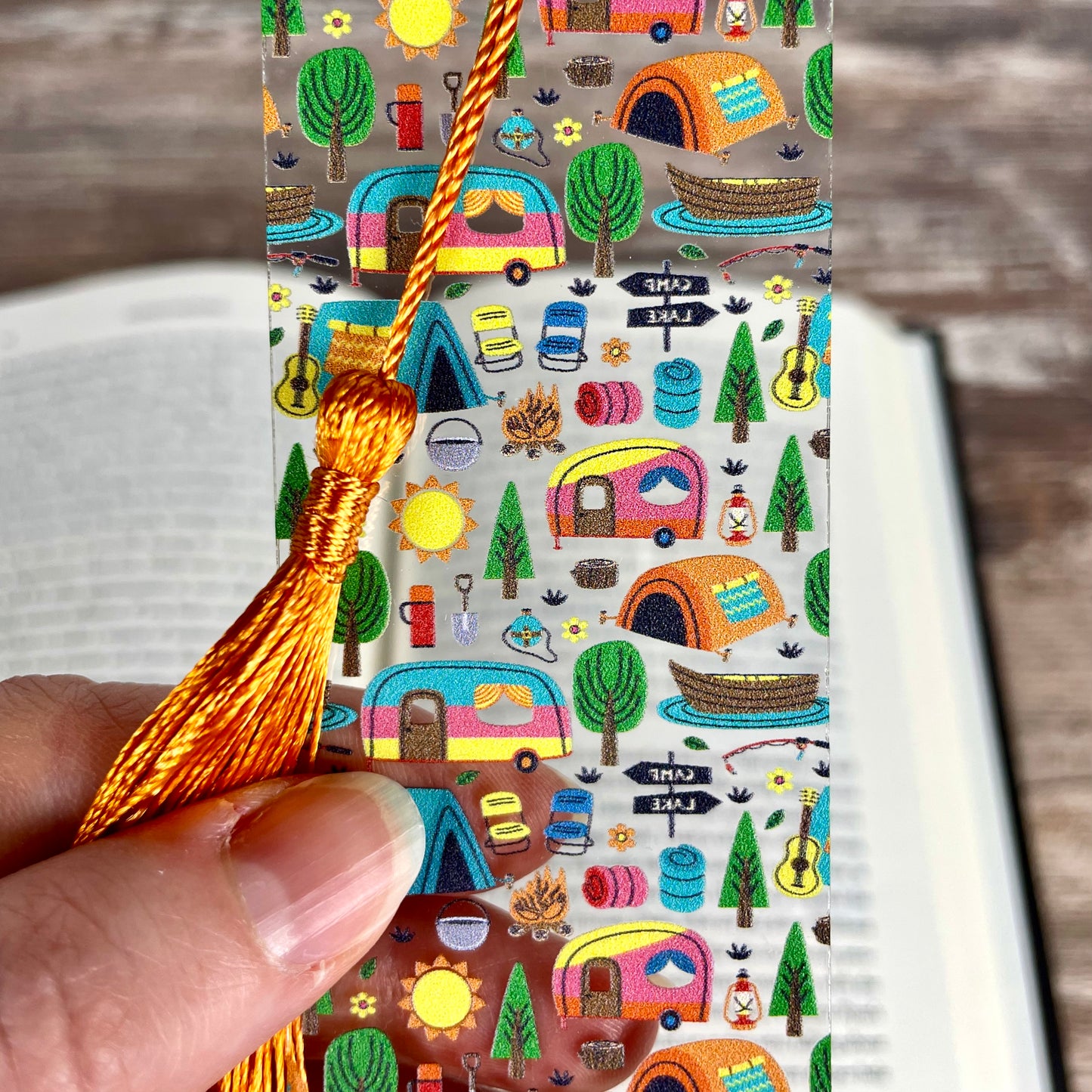 Camping Bookmark – Happy Camper Gift – Colorful Summer Bookmark for Readers – Nature Lover Gift – Outdoor Reading Accessory