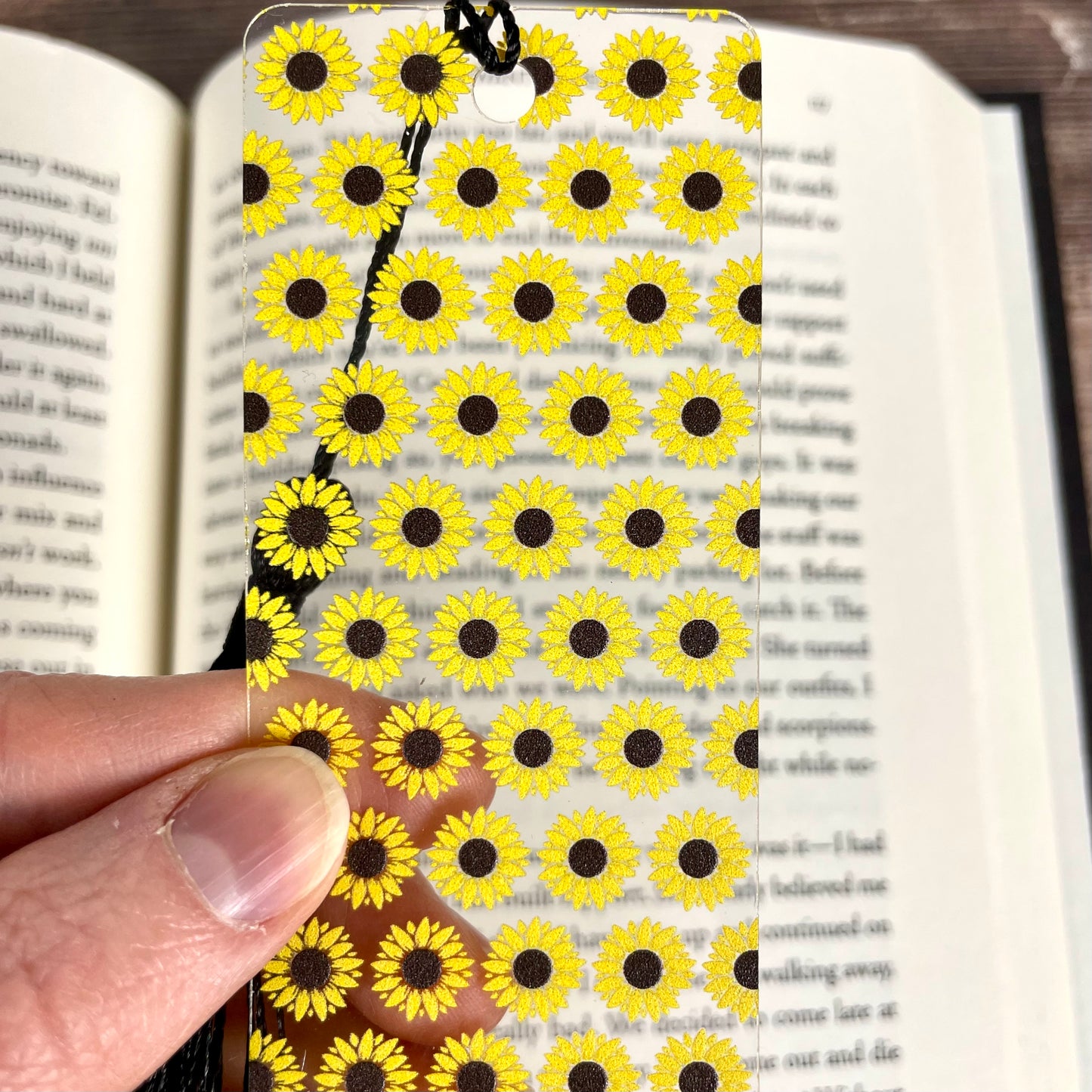 Sunflower Bookmark: Clear with Tassel, Gift for Book Lovers