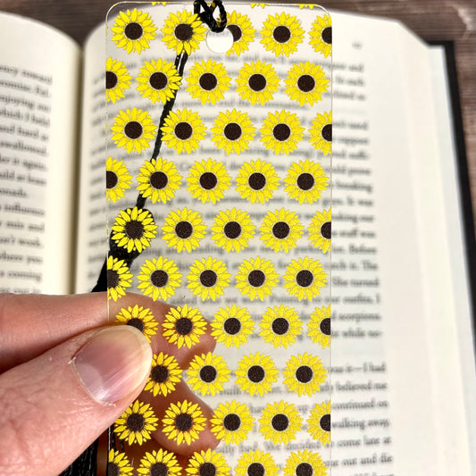 Sunflower Bookmark: Clear with Tassel, Gift for Book Lovers