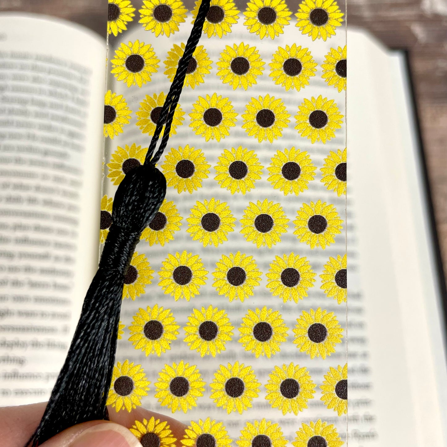 Sunflower Bookmark: Clear with Tassel, Gift for Book Lovers