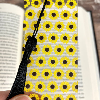Sunflower Bookmark: Clear with Tassel, Gift for Book Lovers