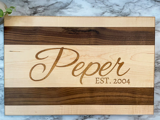 Handmade Hard Maple & Walnut Cutting Board - Laser Engraved, Durable Kitchen Gift for Chefs, Weddings, or Housewarming - Unique and Stylish