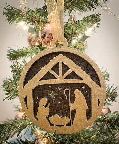 Nativity Scene Ornament – Christmas Tree Decoration Available in Two Colors, Perfect for Holiday Gifts and Seasonal Decor