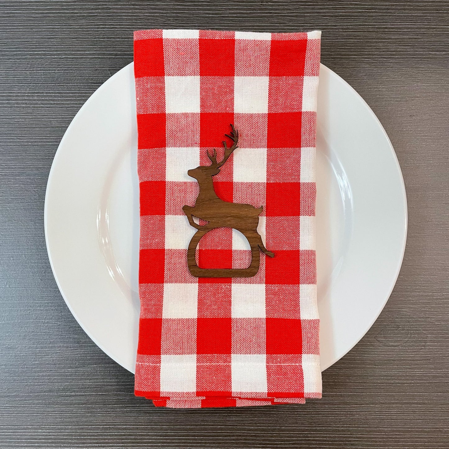 Laser-Cut Walnut Plywood Reindeer Napkin Rings – Perfect for Holiday Table Decor and Christmas Gatherings