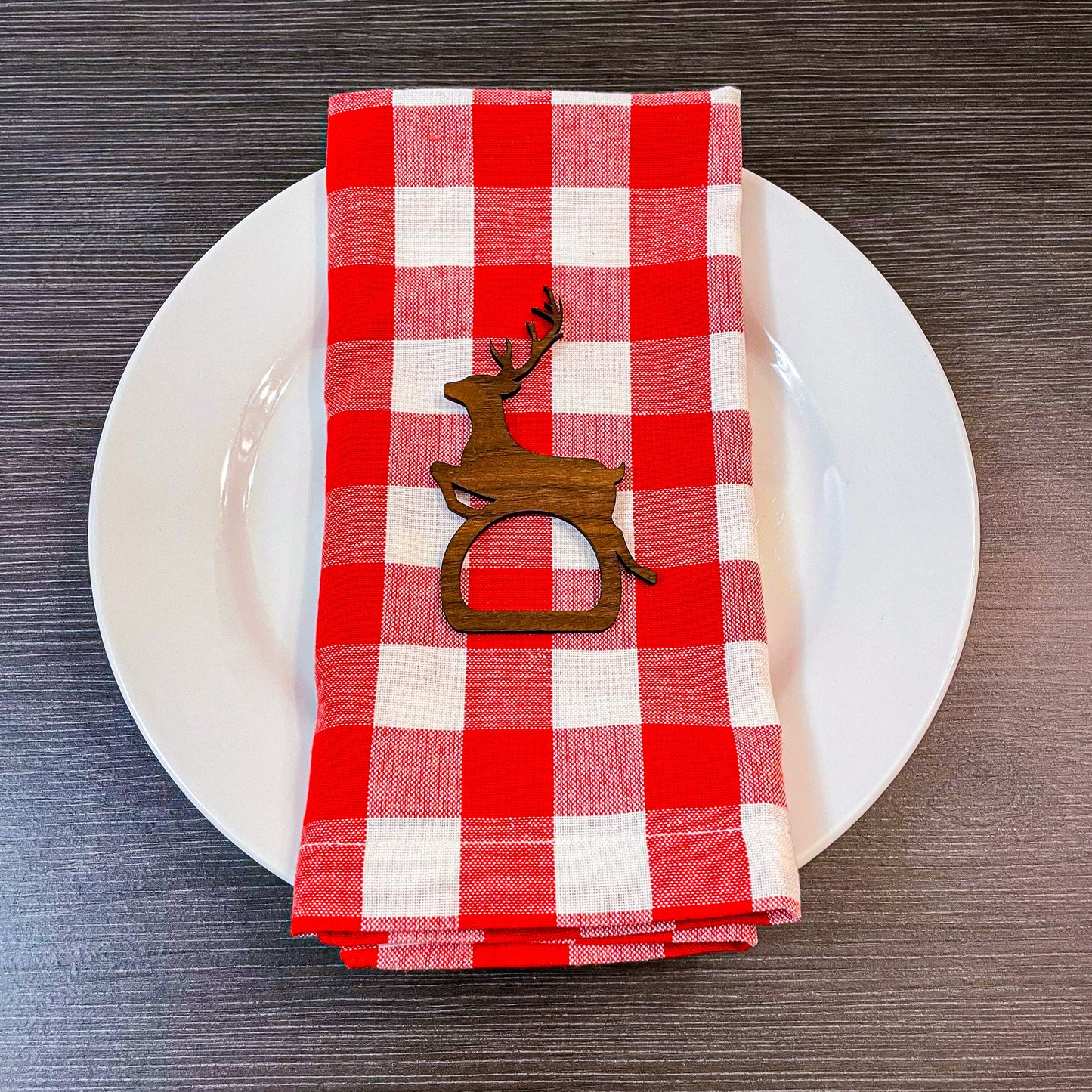 Laser-Cut Walnut Plywood Reindeer Napkin Rings – Perfect for Holiday Table Decor and Christmas Gatherings