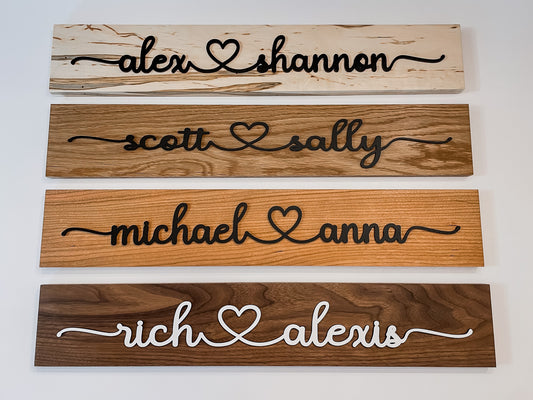 Personalized Couples Name Sign – Custom Wood Name Sign with Heart – Wedding Gift, Anniversary Gift, Gift for Her, Gift for Him