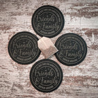 The best times are always found when friends and family gather round engraved on round slate coasters, set of 4