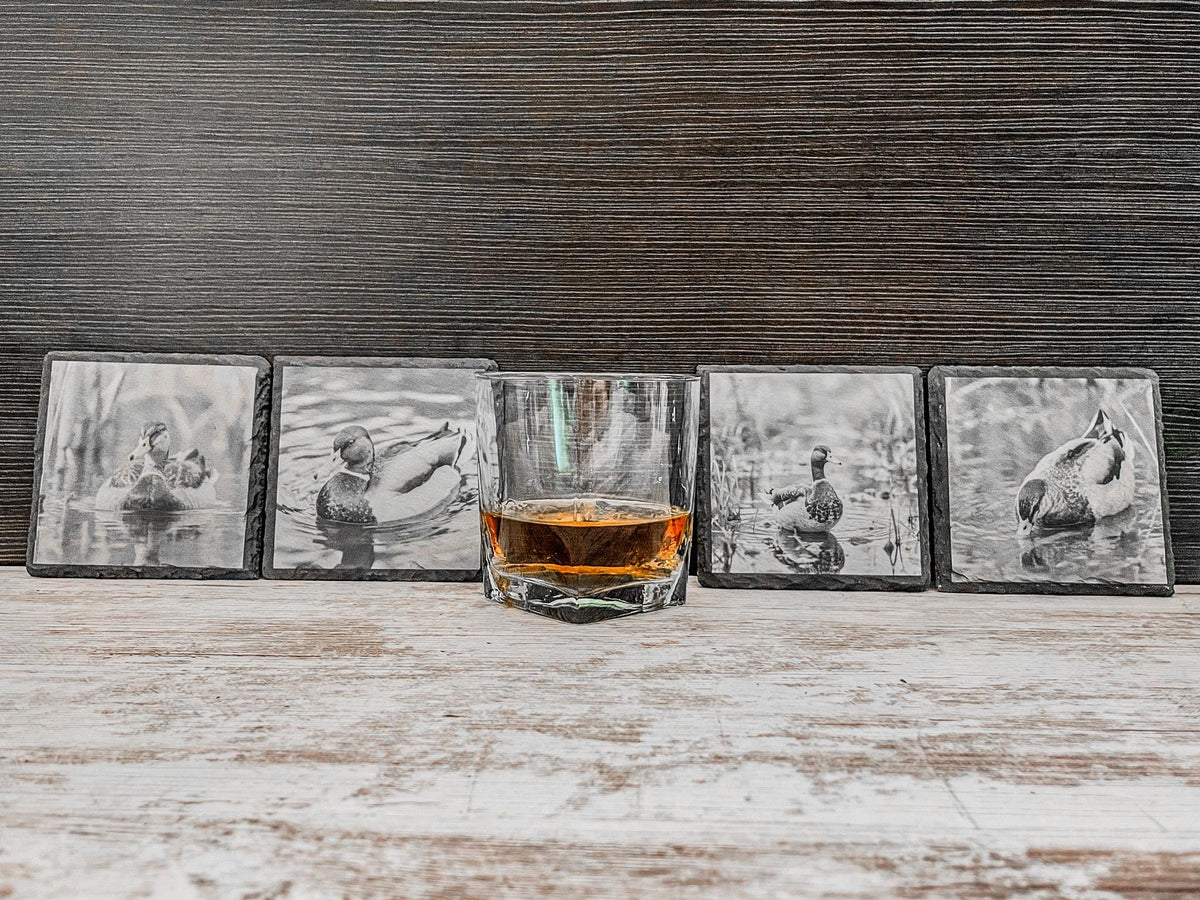 Engraved Mallard Duck Slate Coasters – Rustic Home & Bird Lover Gift