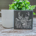 Slate coaster with scenic deer designs laser engraved, available in sets of 4 to 12
