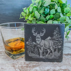 Slate coaster with scenic deer designs laser engraved, available in sets of 4 to 12