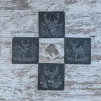 Slate coaster with scenic deer designs laser engraved, available in sets of 4 to 12
