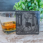 Slate coaster with whitetail deer engraved, available in sets of 4-12