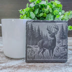 Slate coaster with whitetail deer engraved, available in sets of 4-12