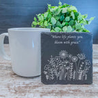 Set of four wildflower coasters with inspirational quote