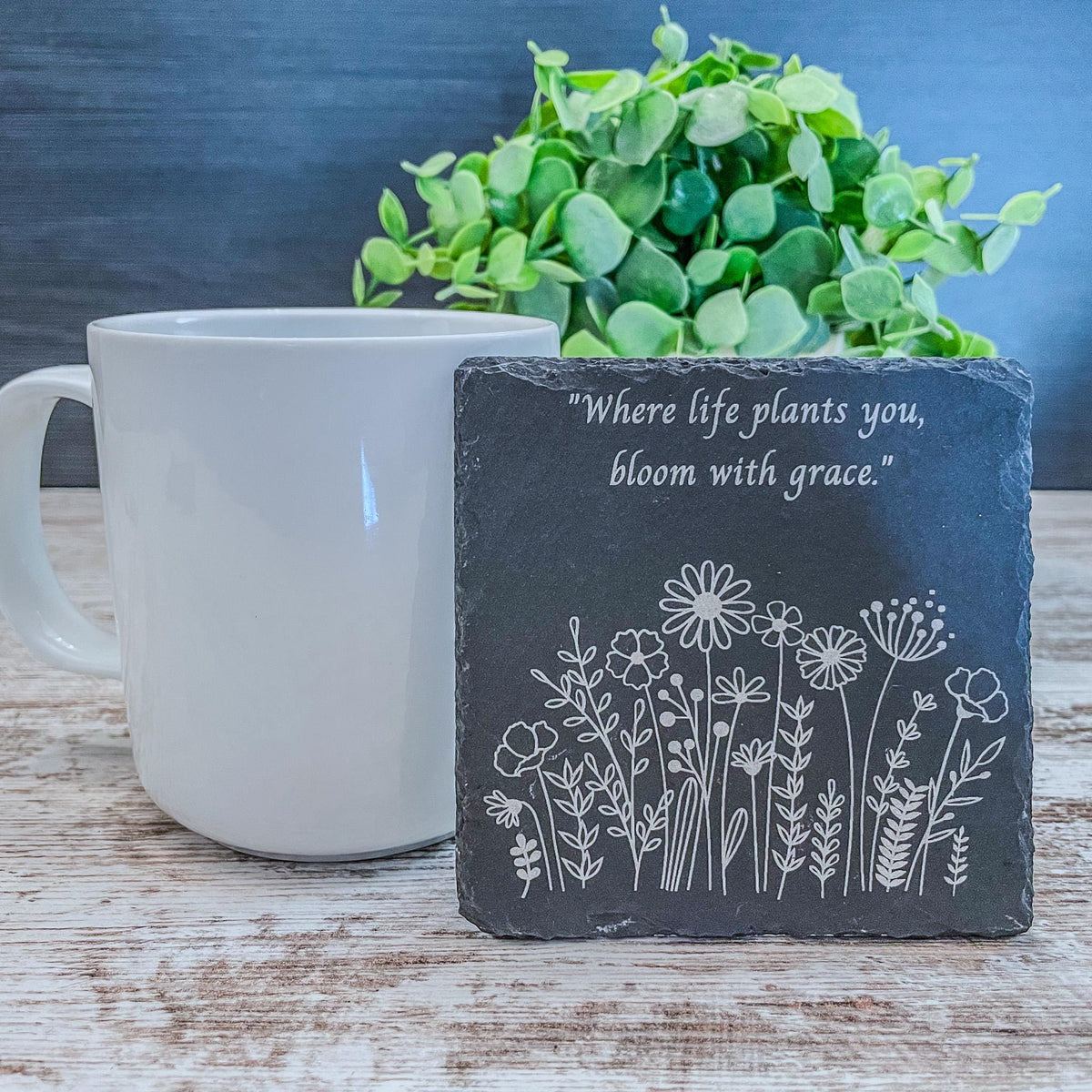 Set of four wildflower coasters with inspirational quote