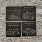 Set of four wildflower coasters with inspirational quote