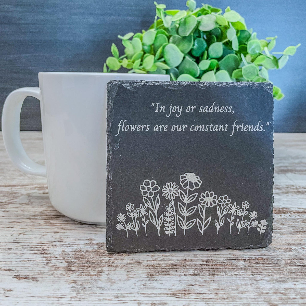 Set of four wildflower coasters with inspirational quote
