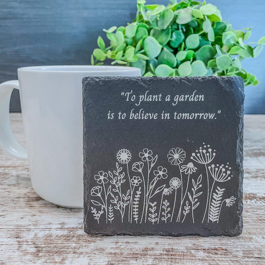 Set of four wildflower coasters with inspirational quote