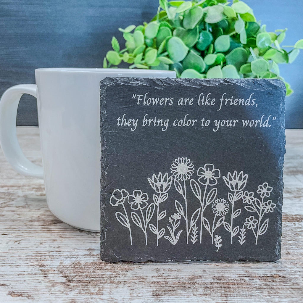 Set of four wildflower coasters with inspirational quote