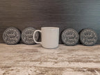 The best times are always found when friends and family gather round engraved on round slate coasters, set of 4