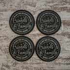The best times are always found when friends and family gather round engraved on round slate coasters, set of 4