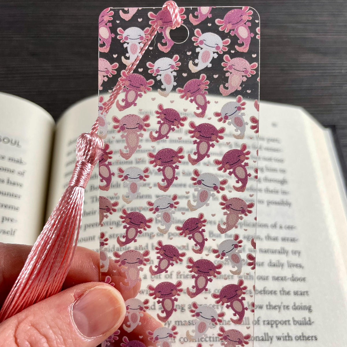 Pink Axolotl Bookmark for Book Lovers, Kawaii Birthday Gift or Stocking Stuffer for Axolotl Lovers and Readers