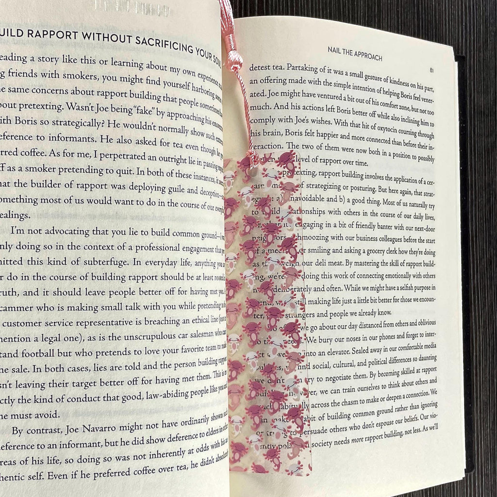 Pink Axolotl Bookmark for Book Lovers, Kawaii Birthday Gift or Stocking Stuffer for Axolotl Lovers and Readers