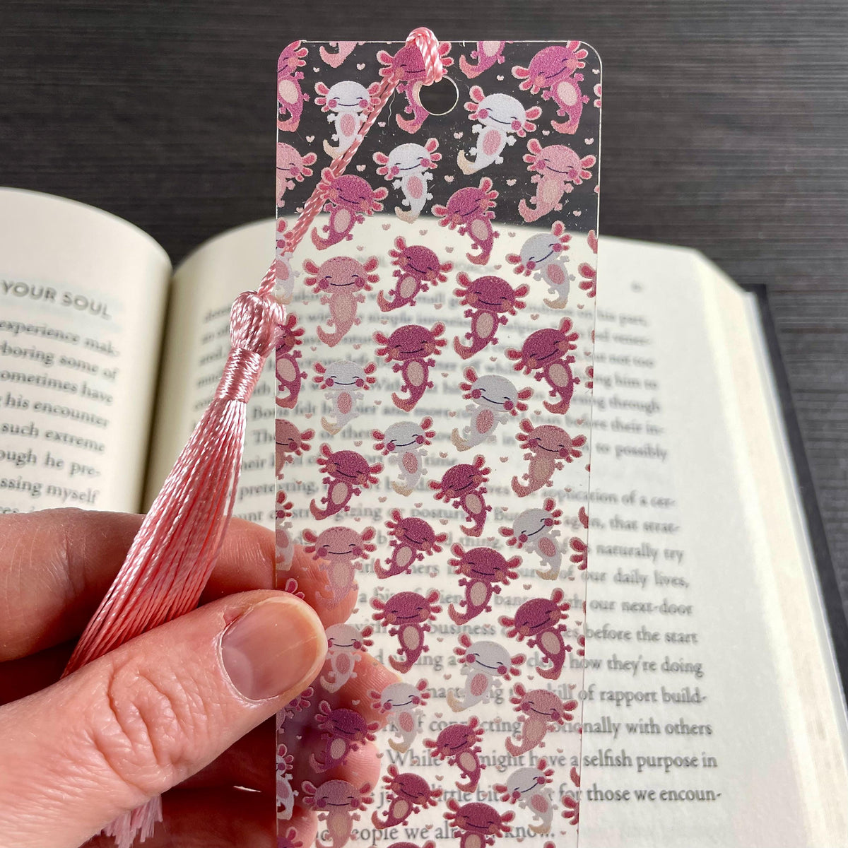 Pink Axolotl Bookmark for Book Lovers, Kawaii Birthday Gift or Stocking Stuffer for Axolotl Lovers and Readers