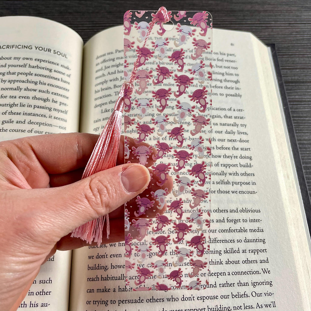 Pink Axolotl Bookmark for Book Lovers, Kawaii Birthday Gift or Stocking Stuffer for Axolotl Lovers and Readers