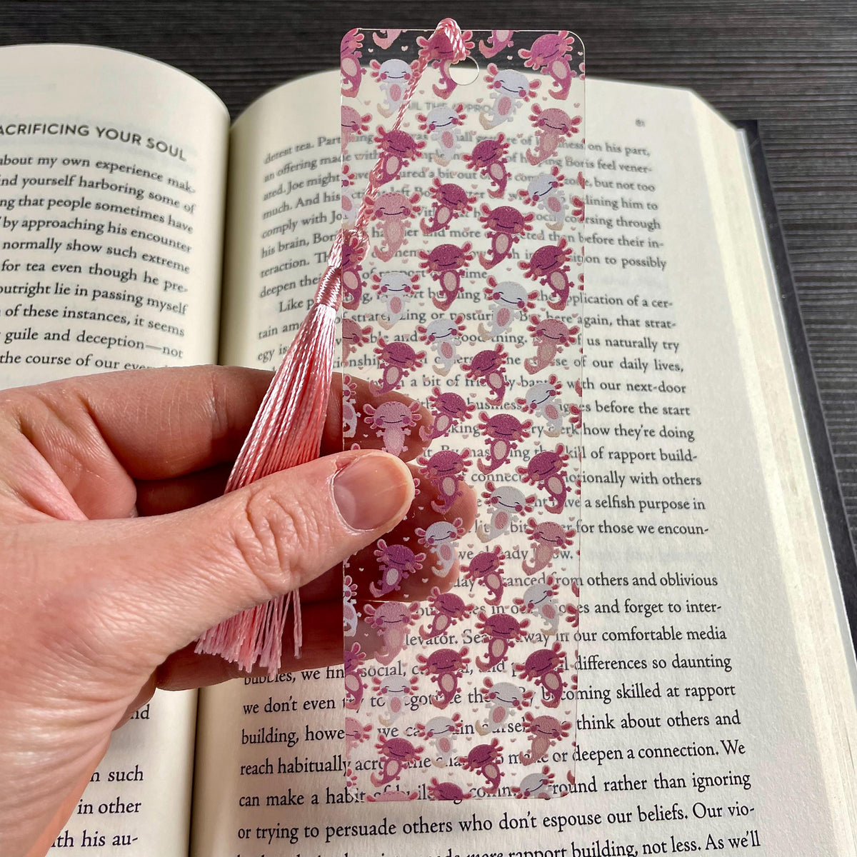 Pink Axolotl Bookmark for Book Lovers, Kawaii Birthday Gift or Stocking Stuffer for Axolotl Lovers and Readers