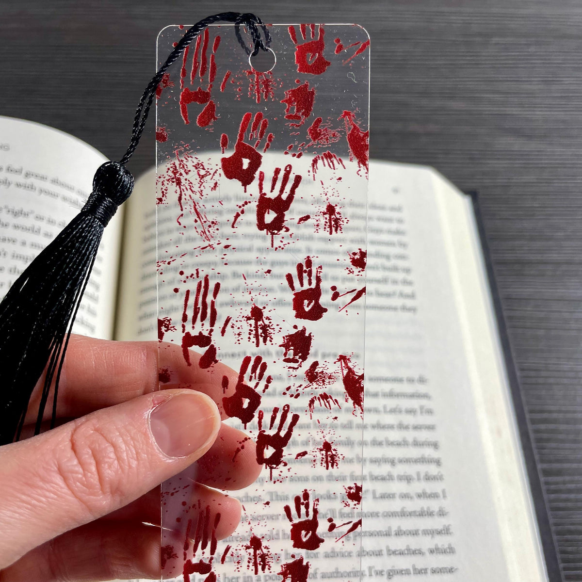 Bloody Handprint Bookmark Makes a Halloween Gift or Spooky Stocking Stuffer for Horror, Mystery and Thriller Readers