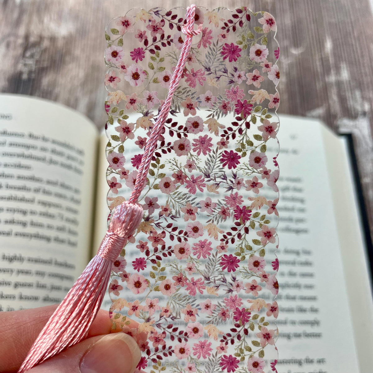 Pink Floral Scalloped Bookmark Makes a Pretty Teacher Appreciation or Birthday Gift for Book Lovers and Readers