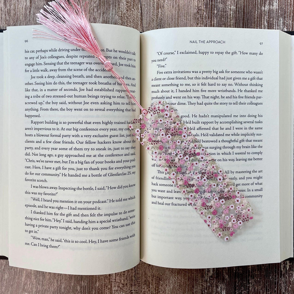 Pink Floral Scalloped Bookmark Makes a Pretty Teacher Appreciation or Birthday Gift for Book Lovers and Readers