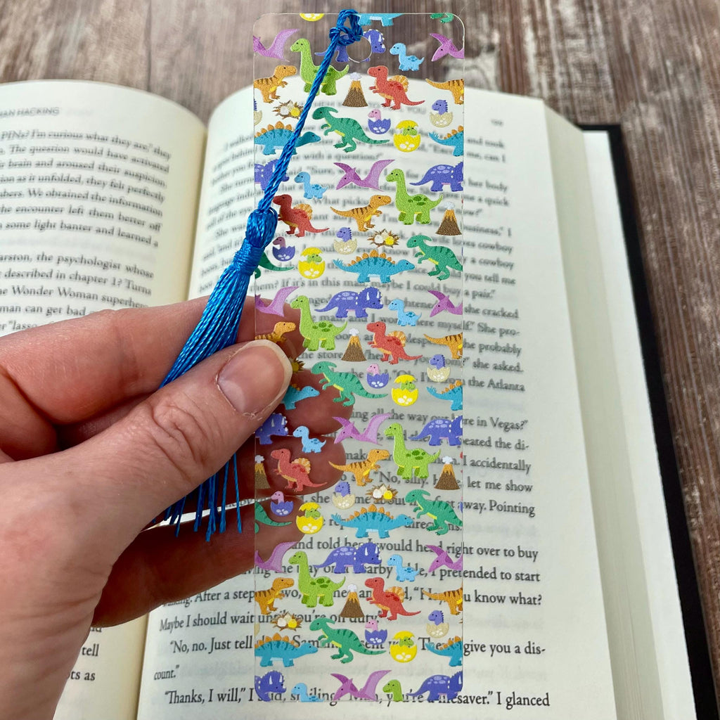 Colorful Dinosaur Bookmark, Fun Book Accessory or Dinosaur Party Favor for Young Readers