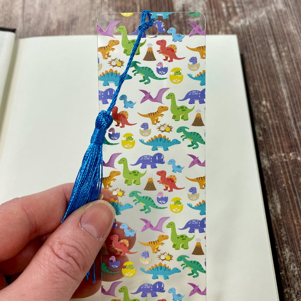 Colorful Dinosaur Bookmark, Fun Book Accessory or Dinosaur Party Favor for Young Readers