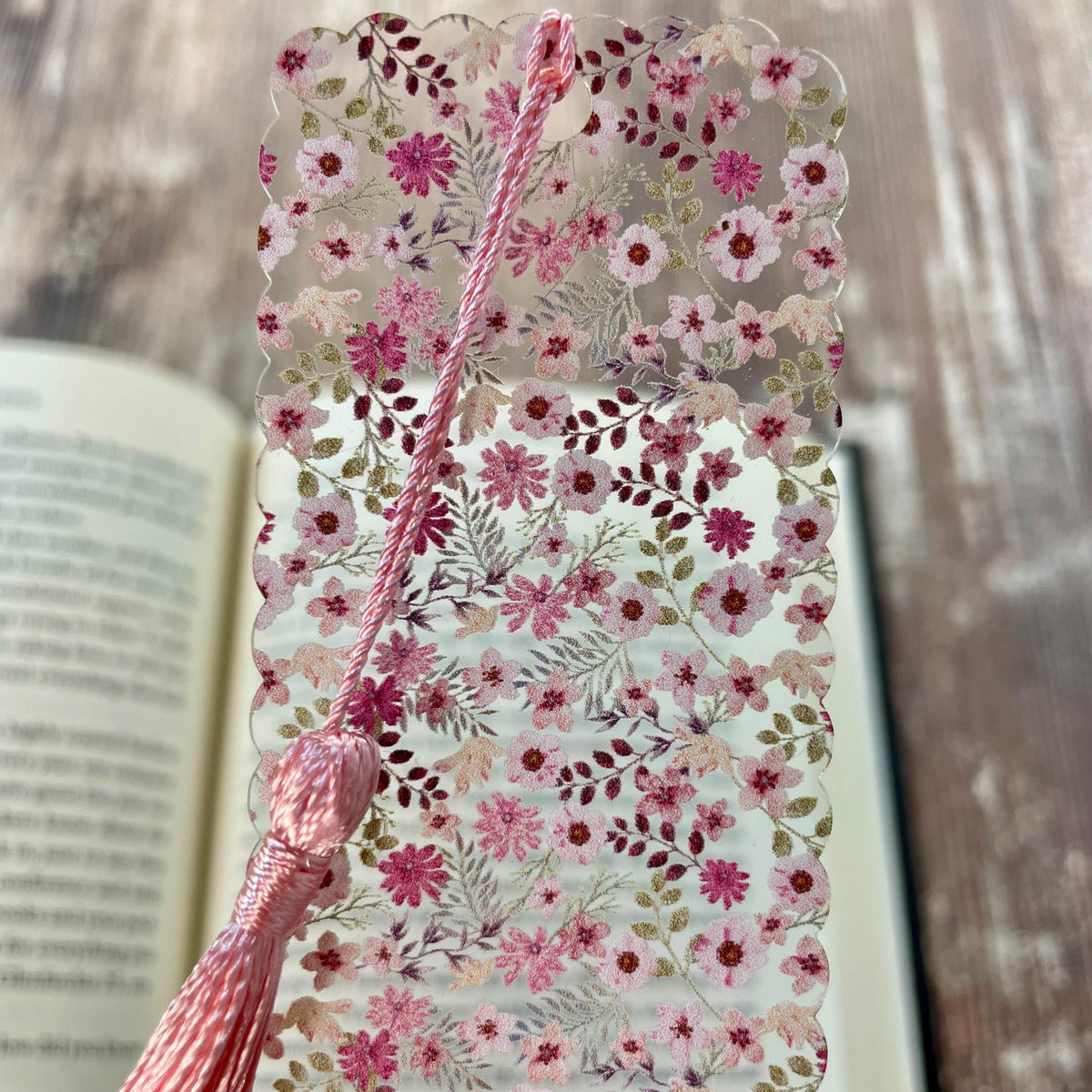 Pink Floral Scalloped Bookmark Makes a Pretty Teacher Appreciation or Birthday Gift for Book Lovers and Readers