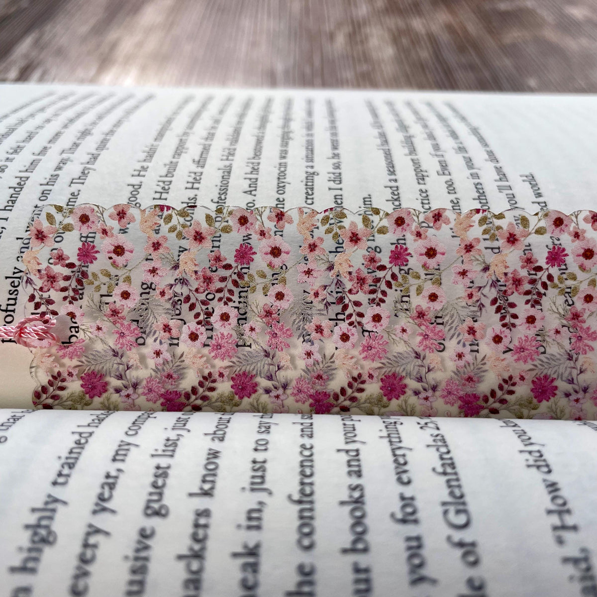 Pink Floral Scalloped Bookmark Makes a Pretty Teacher Appreciation or Birthday Gift for Book Lovers and Readers