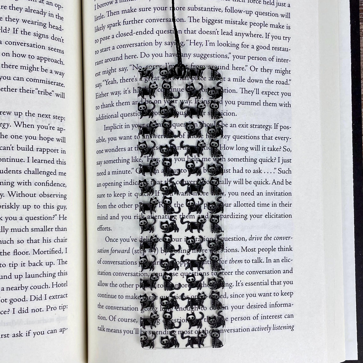 Black Cat Skeleton Bookmark for Gothic Readers, Spooky Halloween Gift or Stocking Stuffer for Cat Lovers