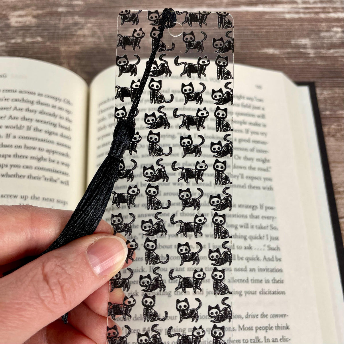 Black Cat Skeleton Bookmark for Gothic Readers, Spooky Halloween Gift or Stocking Stuffer for Cat Lovers