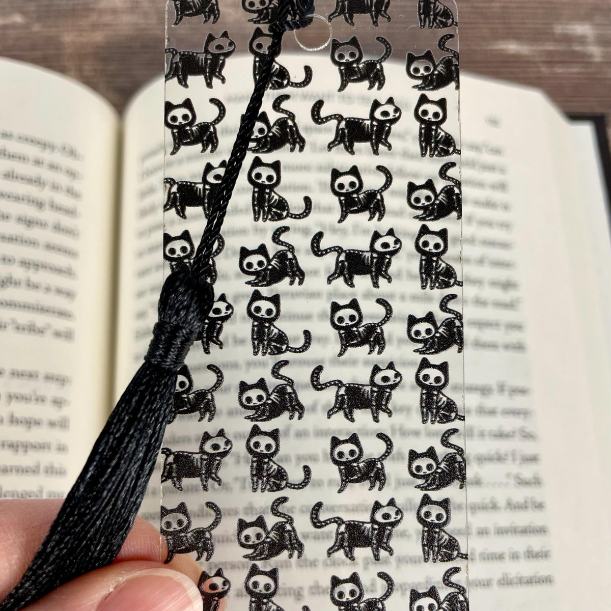 Black Cat Skeleton Bookmark for Gothic Readers, Spooky Halloween Gift or Stocking Stuffer for Cat Lovers