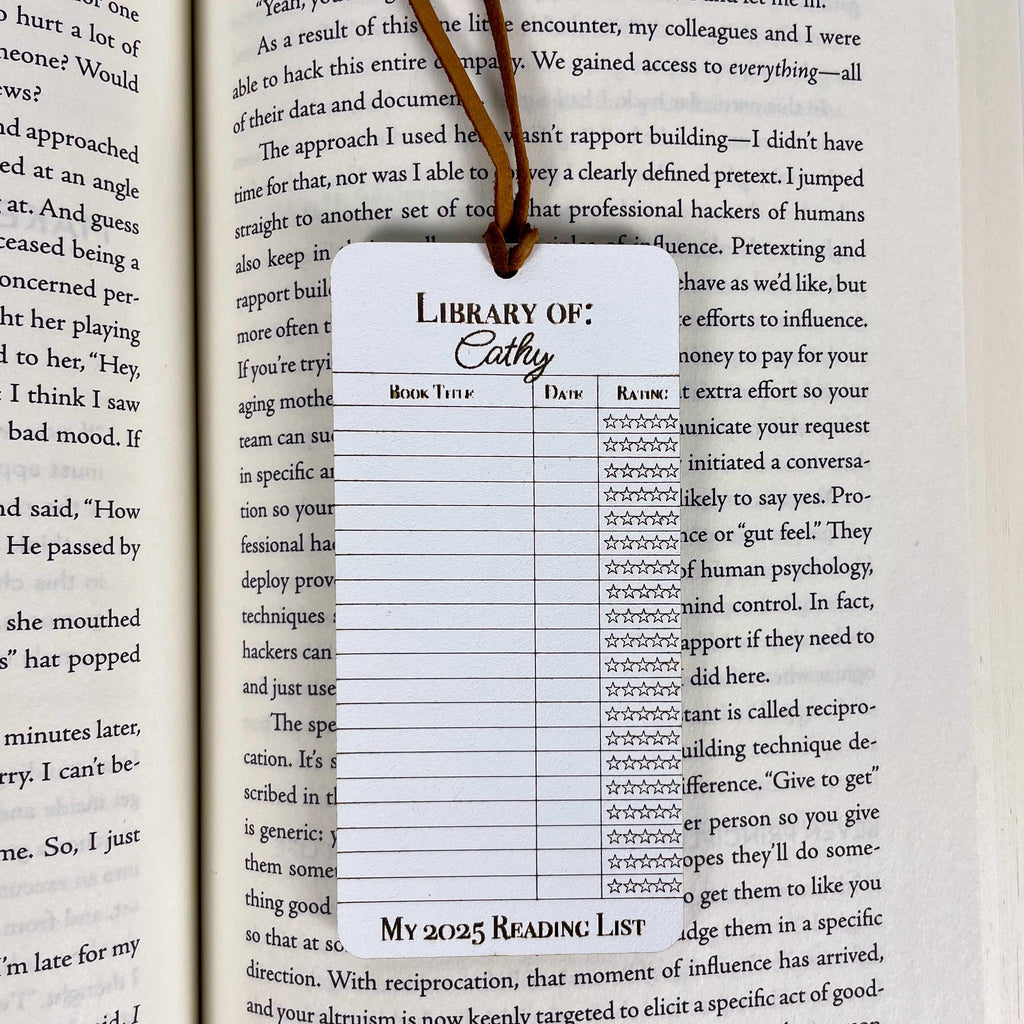 Personalized Reading Log Bookmark: Book Lover Gift