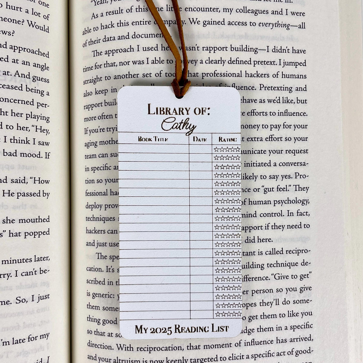Personalized Reading Log Bookmark: Book Lover Gift