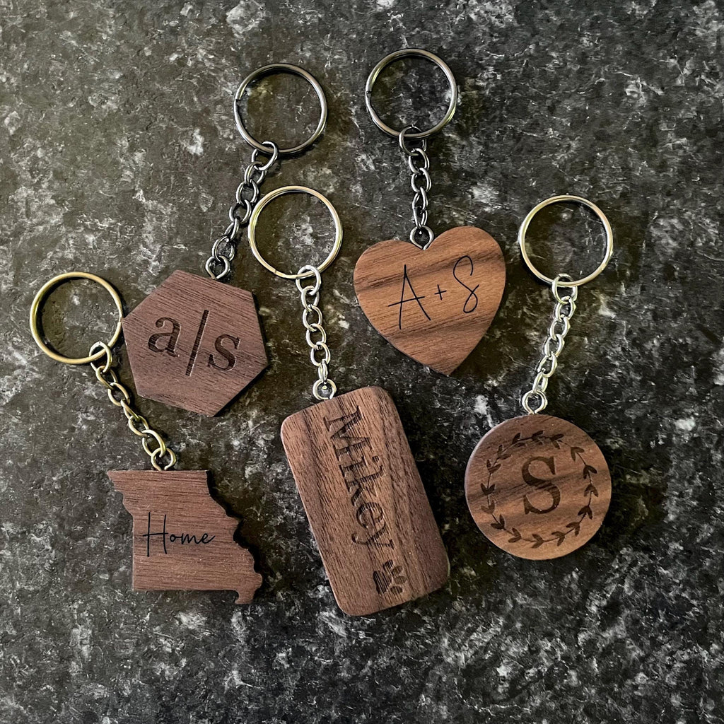 Personalized Keychain | Custom Keychain | Engraved Keychain | Handmade Walnut Wood Keychain | Name, Initials Gift