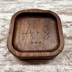 Personalized Wood Ring Dish, Handmade Walnut Jewelry Tray, Custom Initials Trinket Tray, Engagement Wedding Gift
