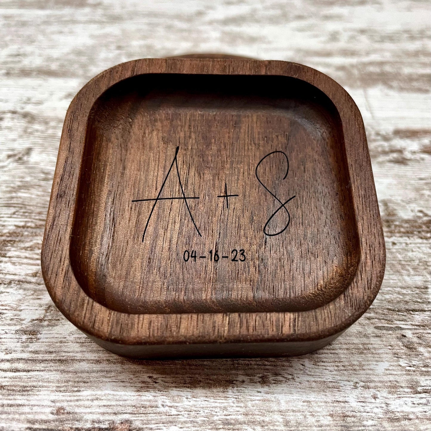 Personalized Wood Ring Dish, Handmade Walnut Jewelry Tray, Custom Initials Trinket Tray, Engagement Wedding Gift