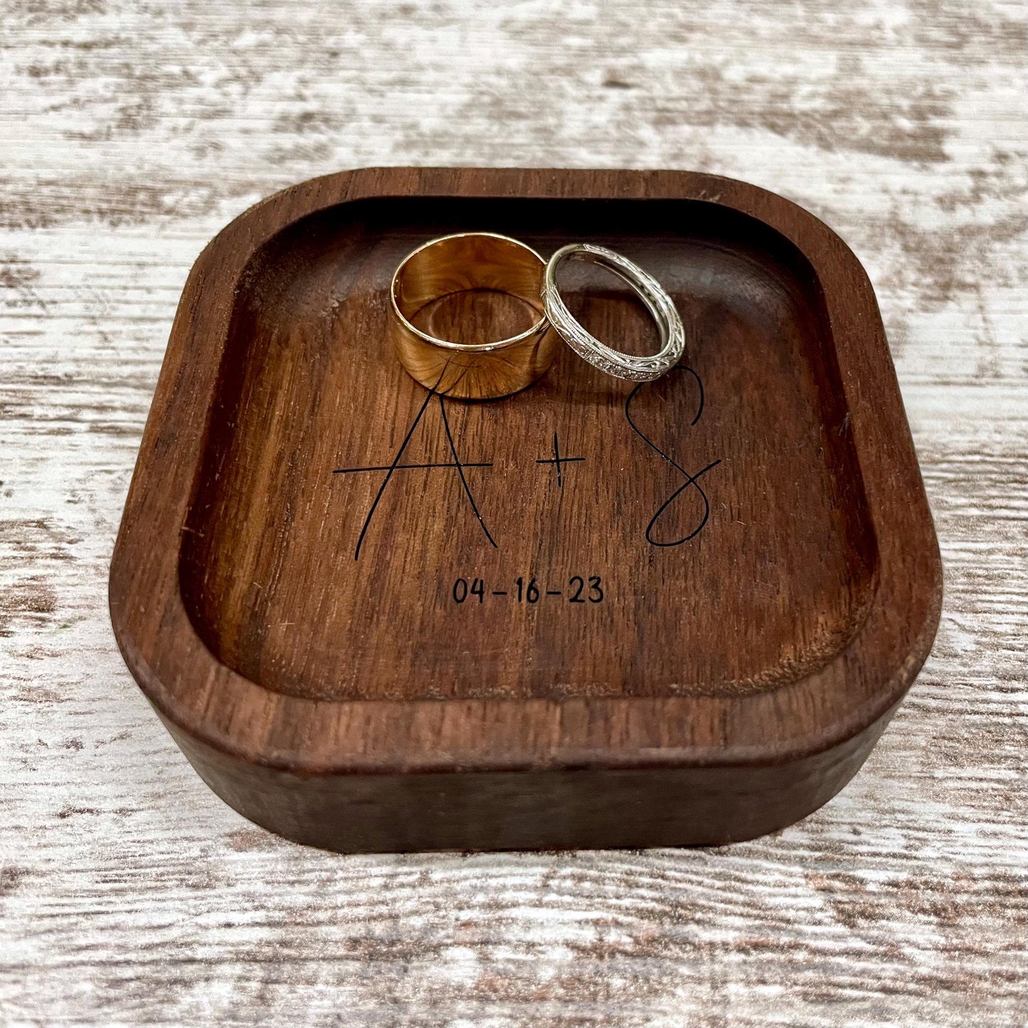 Personalized Wood Ring Dish, Handmade Walnut Jewelry Tray, Custom Initials Trinket Tray, Engagement Wedding Gift
