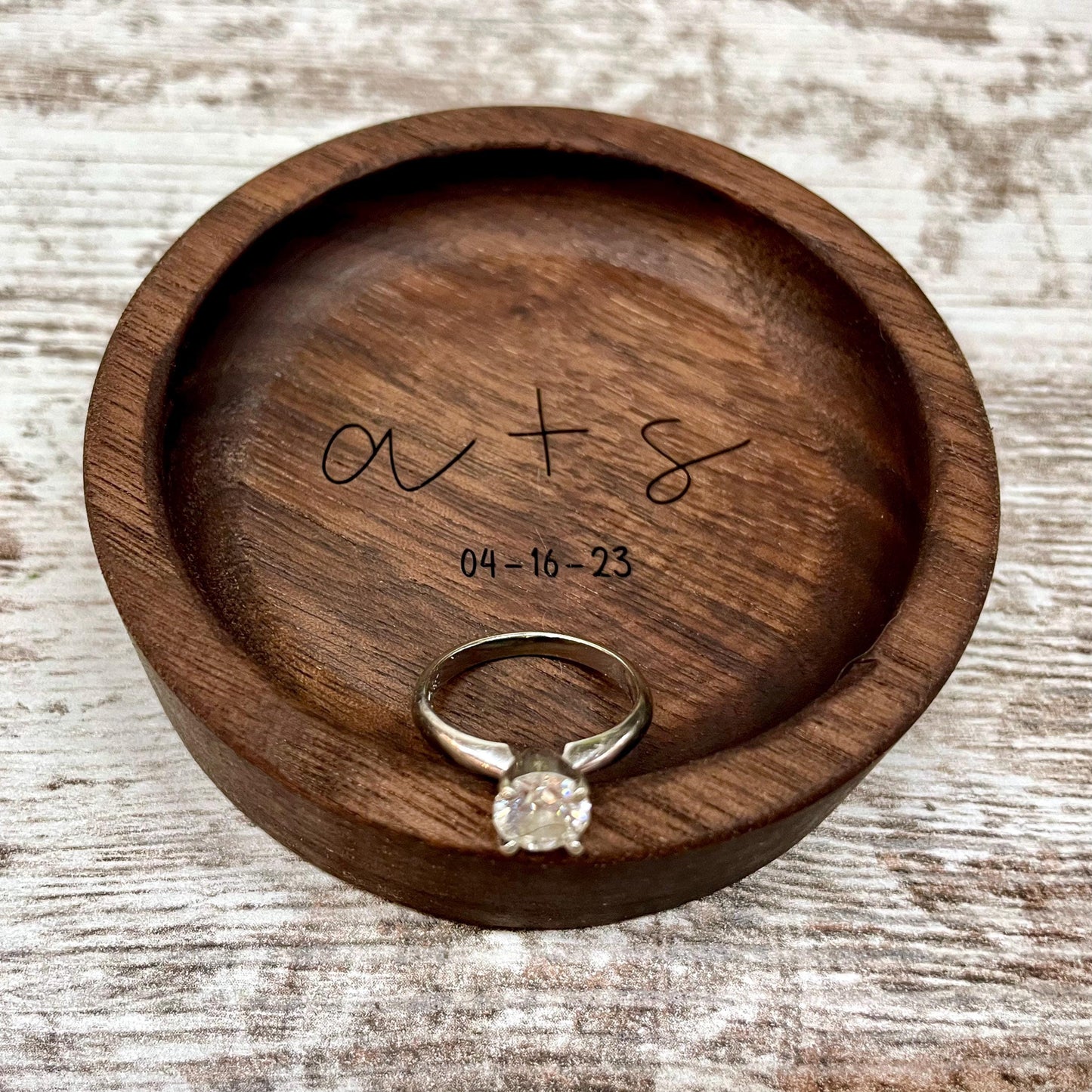 Personalized Wood Ring Dish, Handmade Walnut Jewelry Tray, Custom Initials Trinket Tray, Engagement Wedding Gift