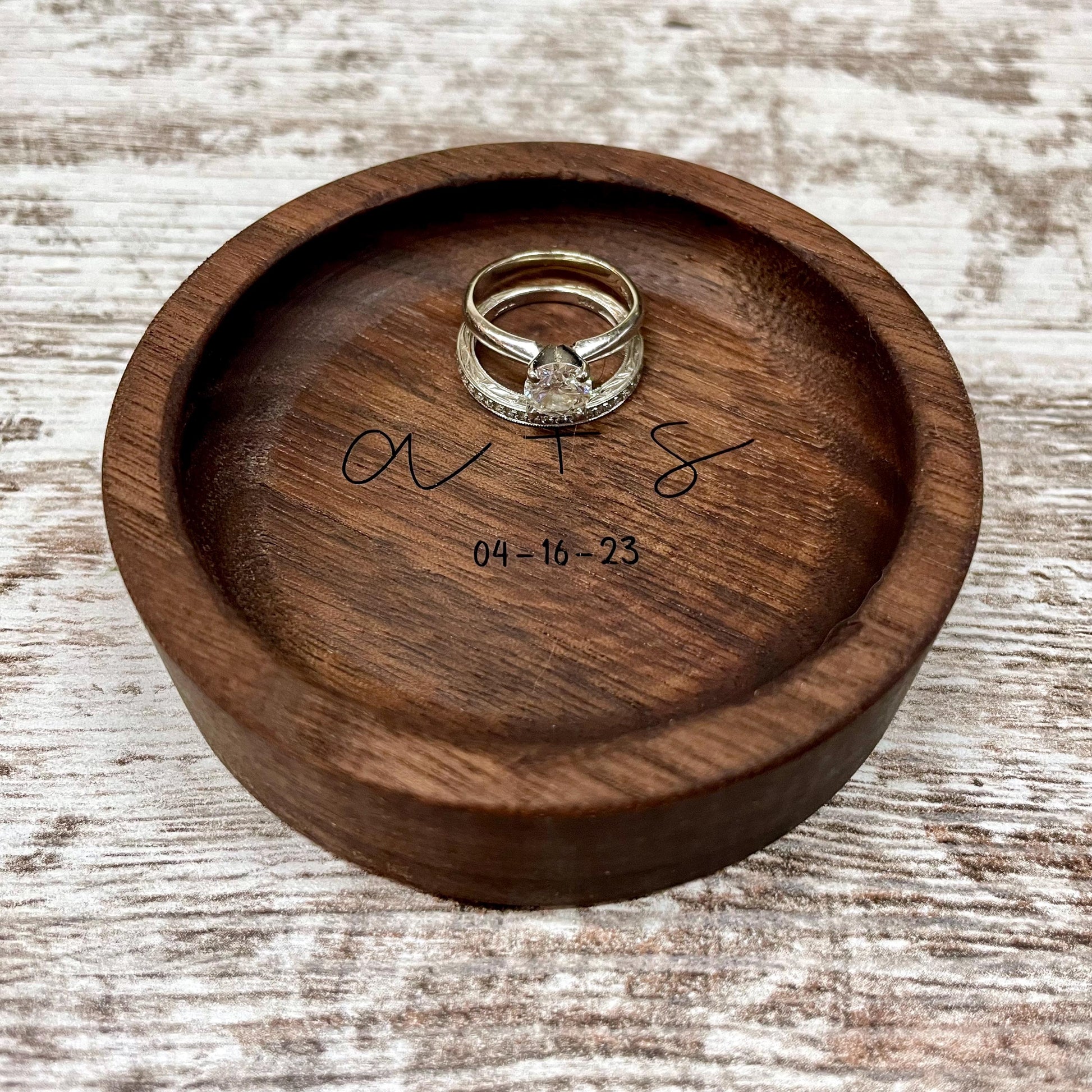 Personalized Wood Ring Dish, Handmade Walnut Jewelry Tray, Custom Initials Trinket Tray, Engagement Wedding Gift