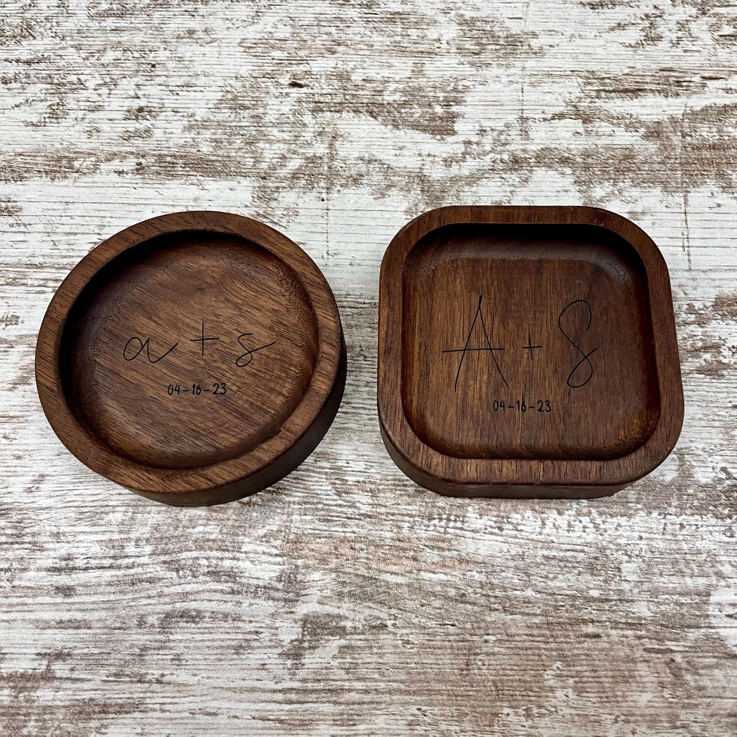 Personalized Wood Ring Dish, Handmade Walnut Jewelry Tray, Custom Initials Trinket Tray, Engagement Wedding Gift